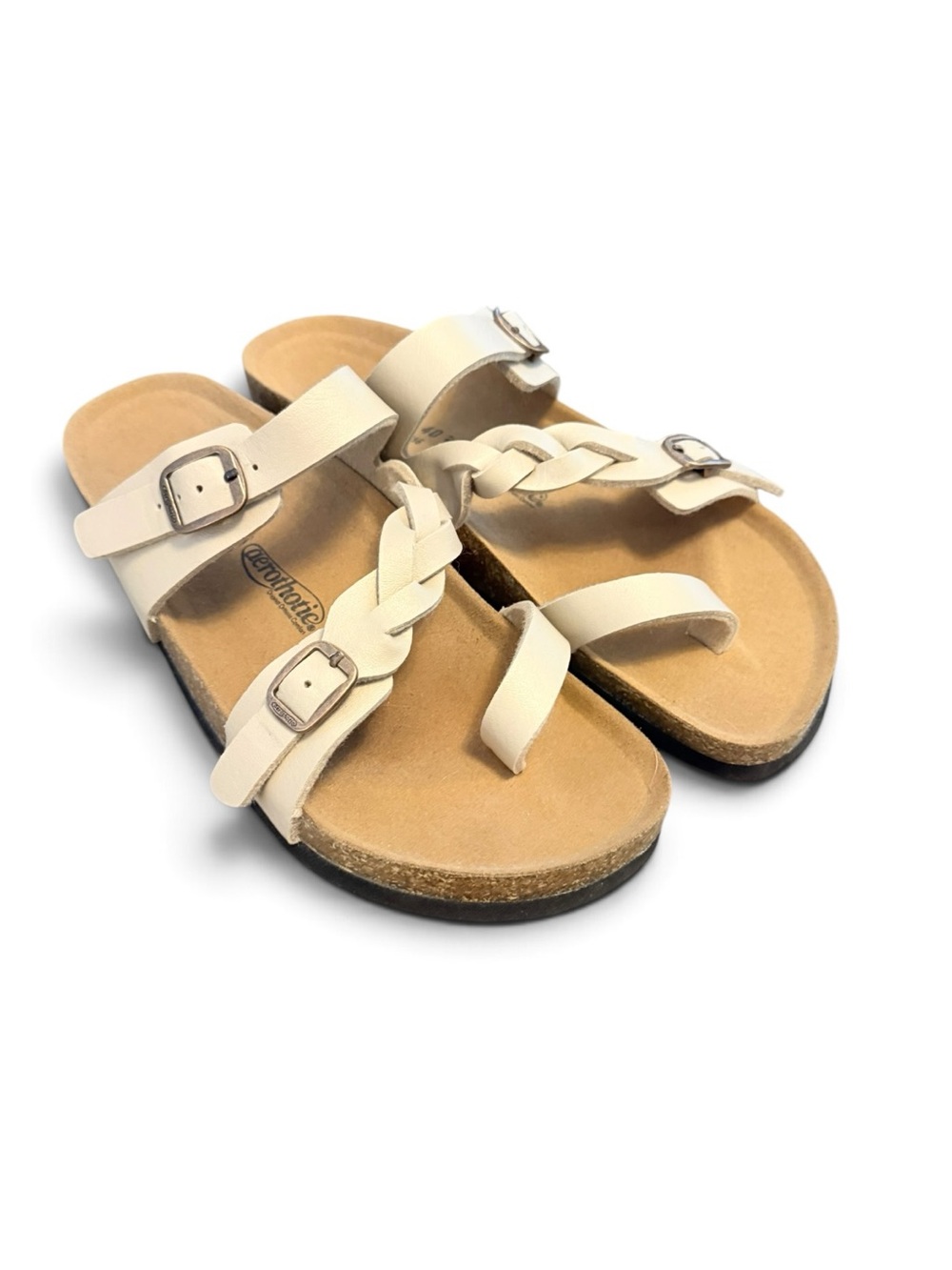 Aerothotic Cream Braided Toe-Loop Sandals, Vegan Leather, Women’s Size 40